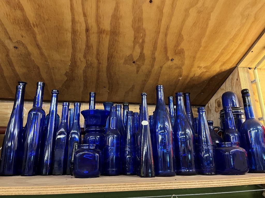 verzameling blauw glazen flessen en potten in één koop., Verzamelen, Ophalen, Zo goed als nieuw, Overige typen