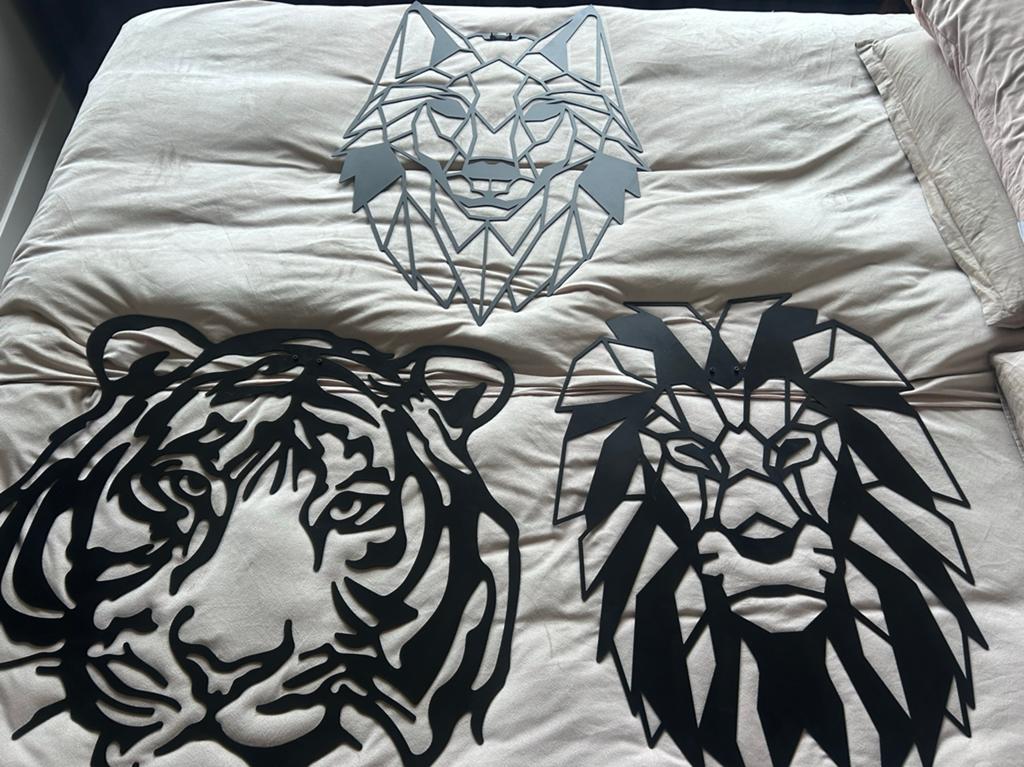 3 metalen dierenkoppen voor aan de muur, Ophalen, Metaal, Wandsculptuur, Gebruikt