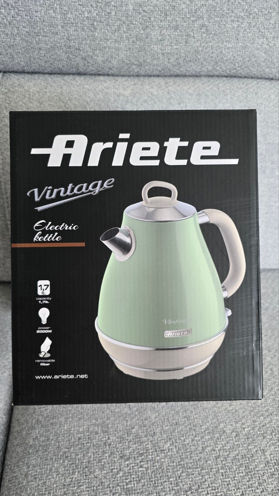 Ariete Vintage Waterkoker 1.7L - Groen, 1 tot 2 liter, Ophalen of Verzenden, Nieuw, Rvs