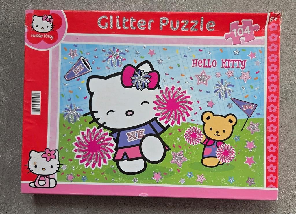 Glitter puzzel - hello kitty - 104 stukjes / 1, Ophalen of Verzenden, Meer dan 50 stukjes, Gebruikt, 6 jaar of ouder