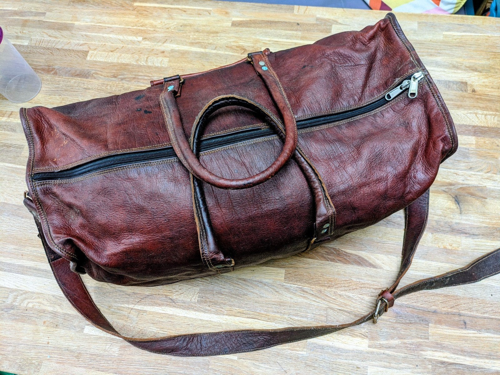 Vintage lederen duffeltas, Ophalen, 40 tot 60 cm, 30 cm of meer, Gebruikt