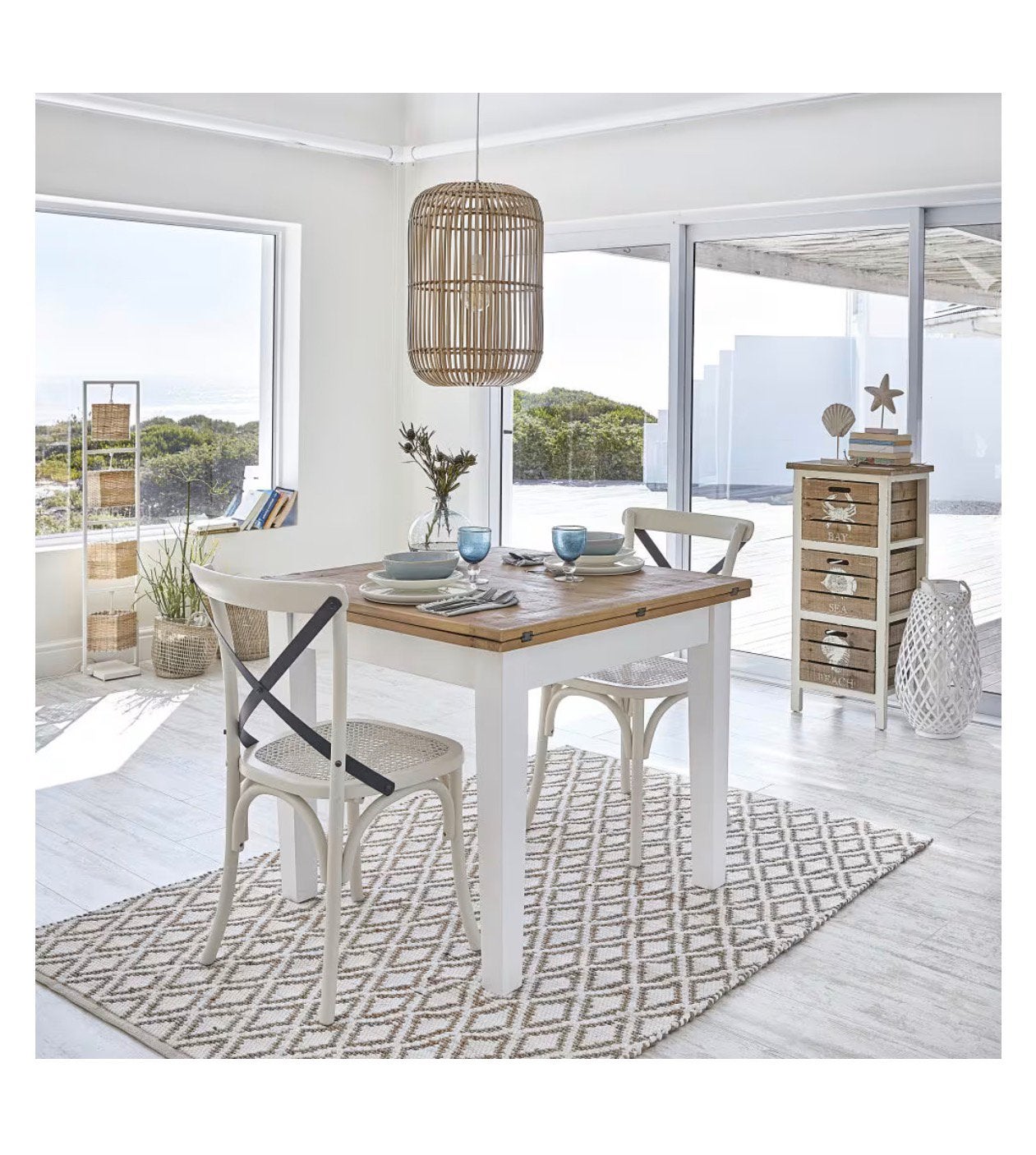 Maison du Monde uitklapbare eettafel inclusief stoelen, Ophalen, Gebruikt, 100 tot 150 cm, Vier personen