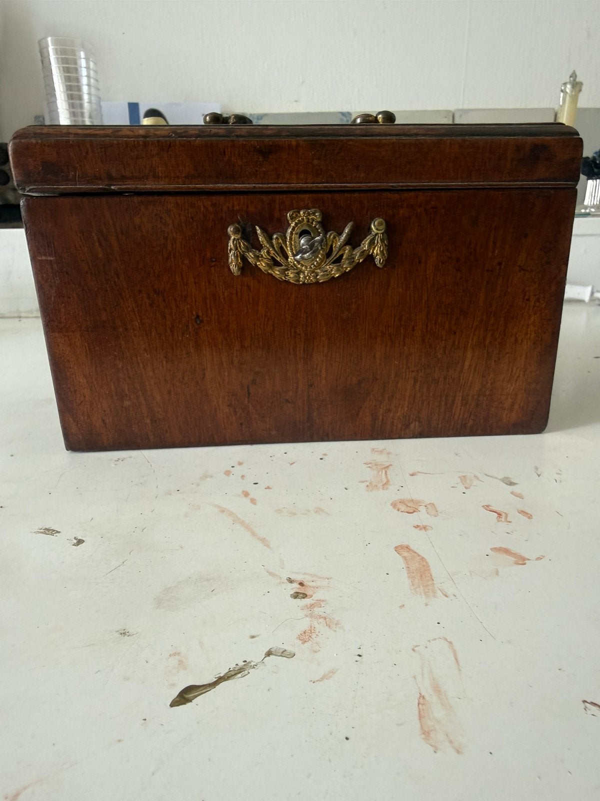 Antiek mahonie luxe theekist - 1840, Antiek en Kunst, Ophalen of Verzenden