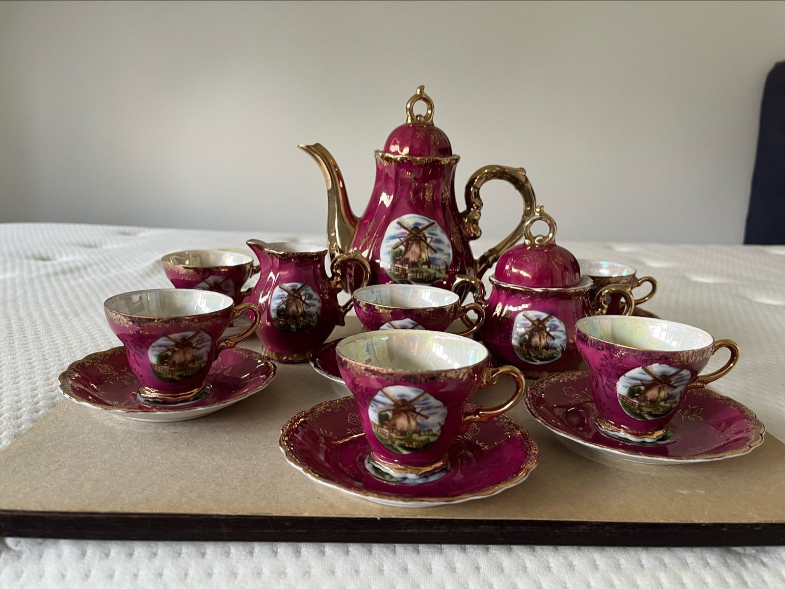 Vintage theeservies met molen decoratie, Ophalen of Verzenden