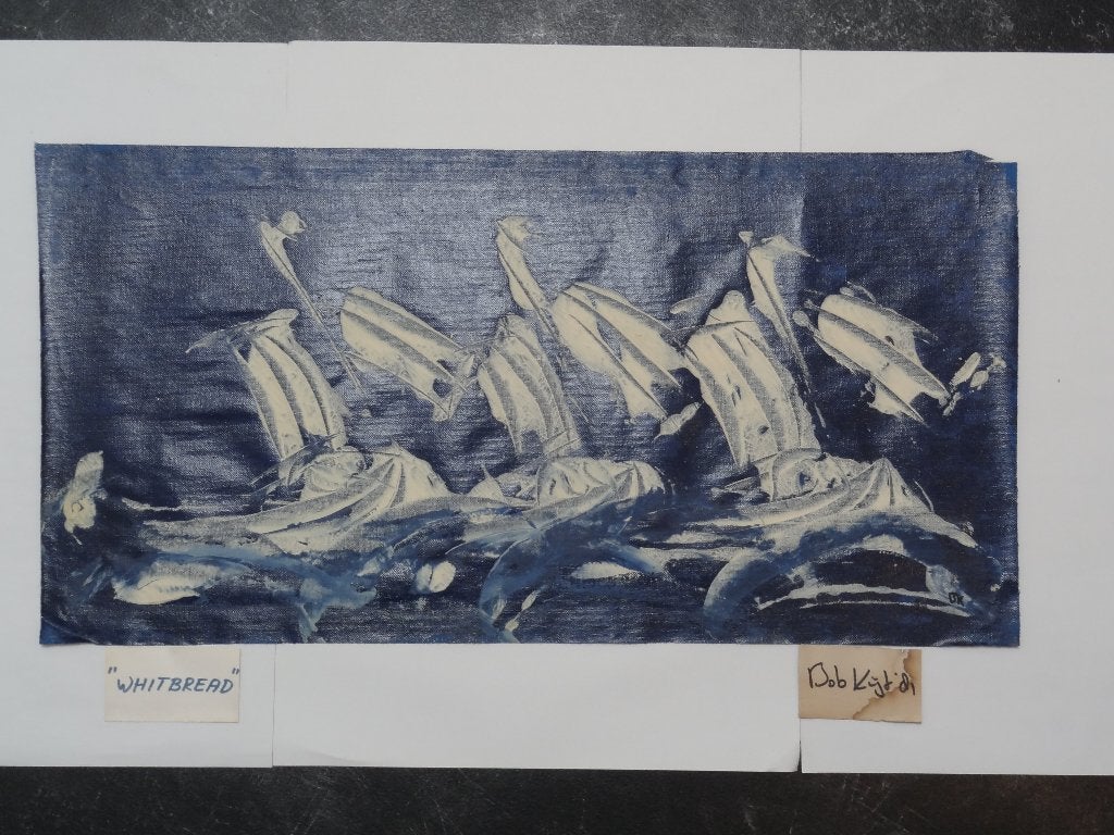 schilderij op doek zeilschepen titel Whitbread Bob Kijt 1981, Antiek en Kunst, Voertuigen, Ophalen of Verzenden, Olieverf, Gesigneerd