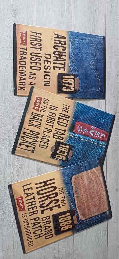 Vintage 90's Levi's blikken reclame bord set 3x, Ophalen