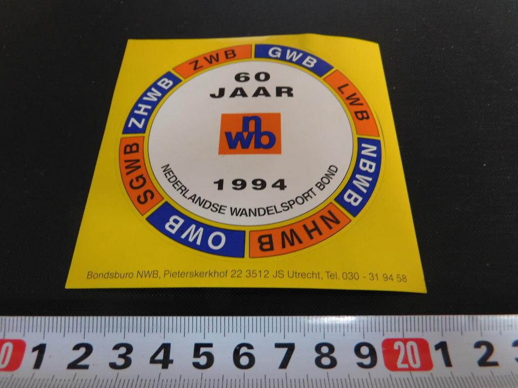 sticker Nederlandse Wandelsport bond 60 jaar 1994 NWB, Ophalen, Zo goed als nieuw