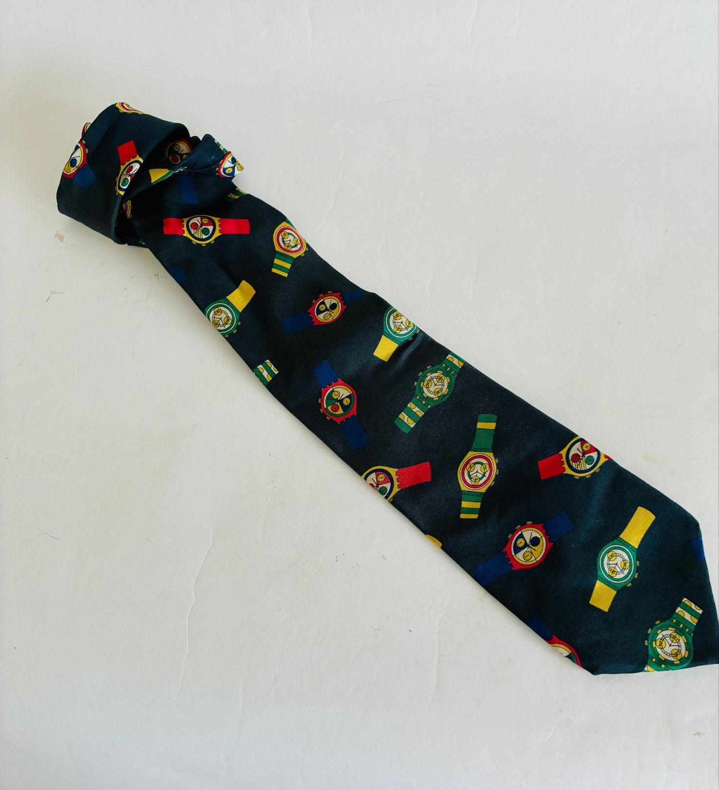 Stropdas met horloge print - Ascot for Meddens, Ophalen of Verzenden, Gedragen, Meerkleurig, Met patroon