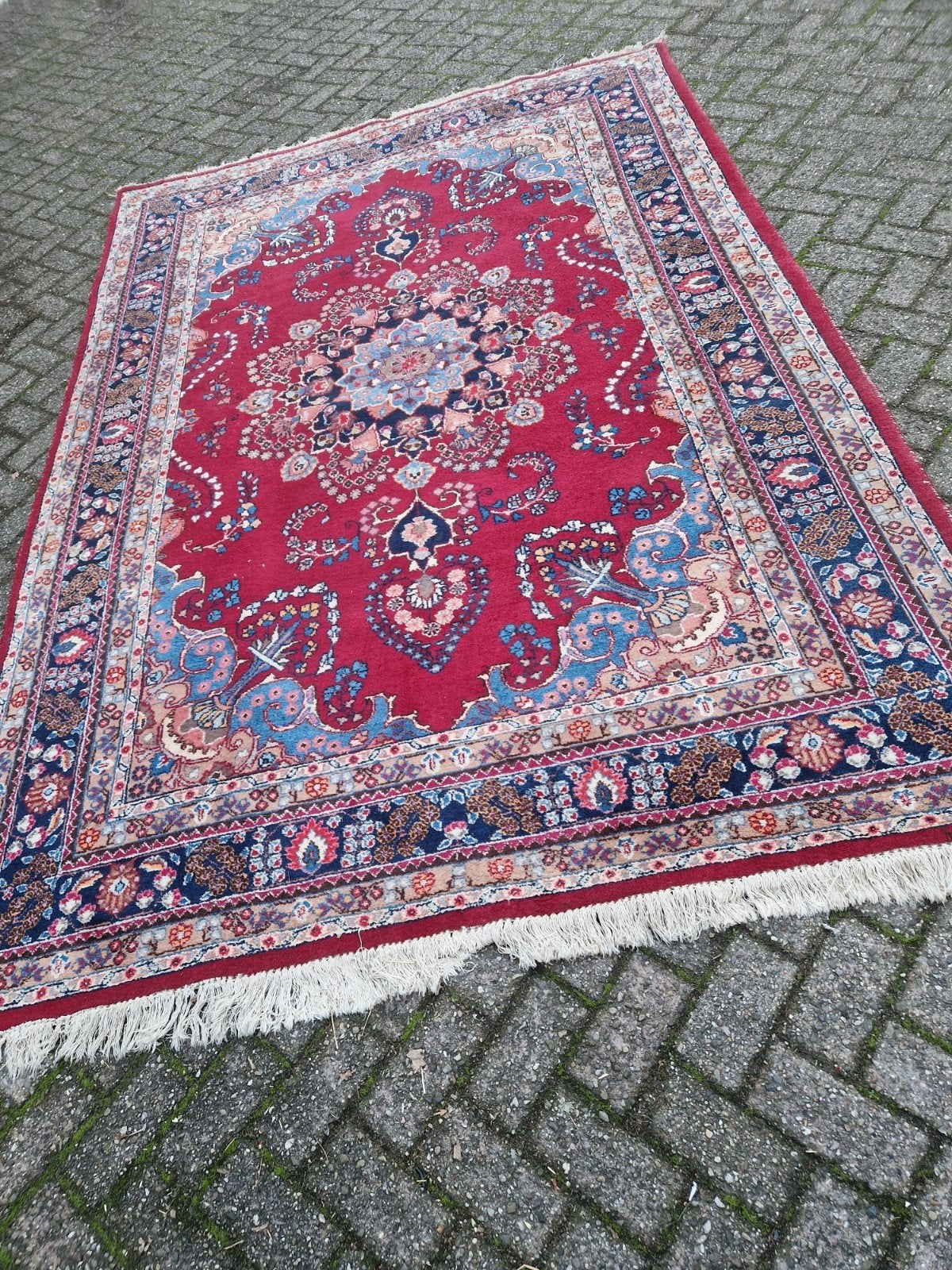 Prachtig rood tapijt met Perzisch motief - 3x2 meter, Gebruikt, Blauw, Perzisch, 200 cm of meer