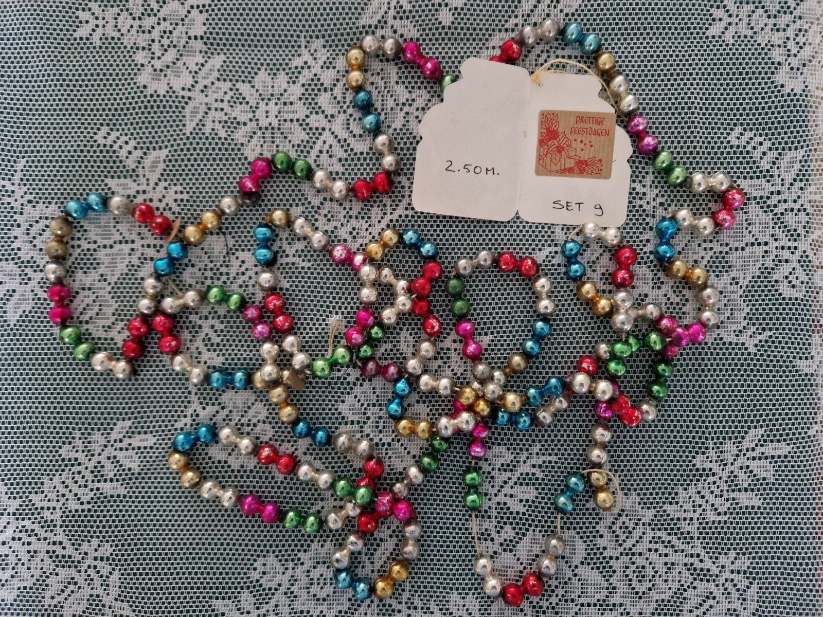antieke oude glas kerstslinger 2.50m. set 9, Ophalen of Verzenden