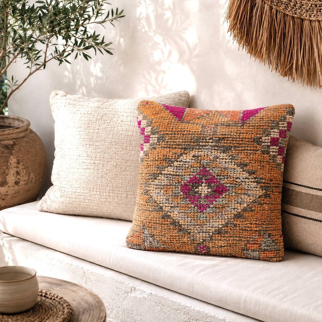 Kelimkussens van vintage kleden in oranje tinten 50x50, Yazgibi, Verzenden, Handgemaakt, Vierkant