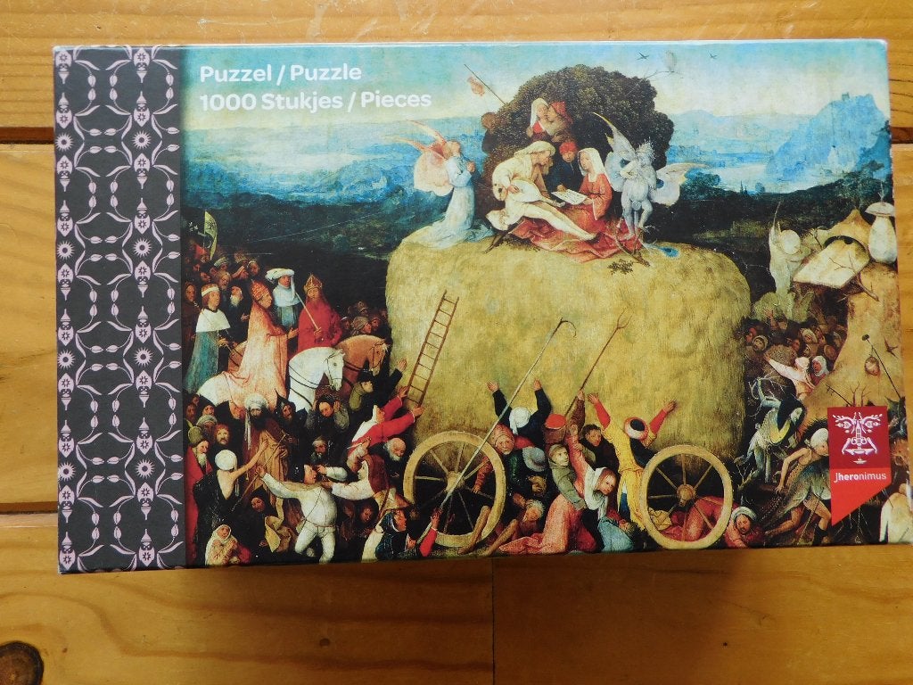 Jheronimus Bosch De Hooiwagen Puzzel 998 stukjes, Hobby en Vrije tijd, Ophalen of Verzenden, 500 t/m 1500 stukjes, Zo goed als nieuw