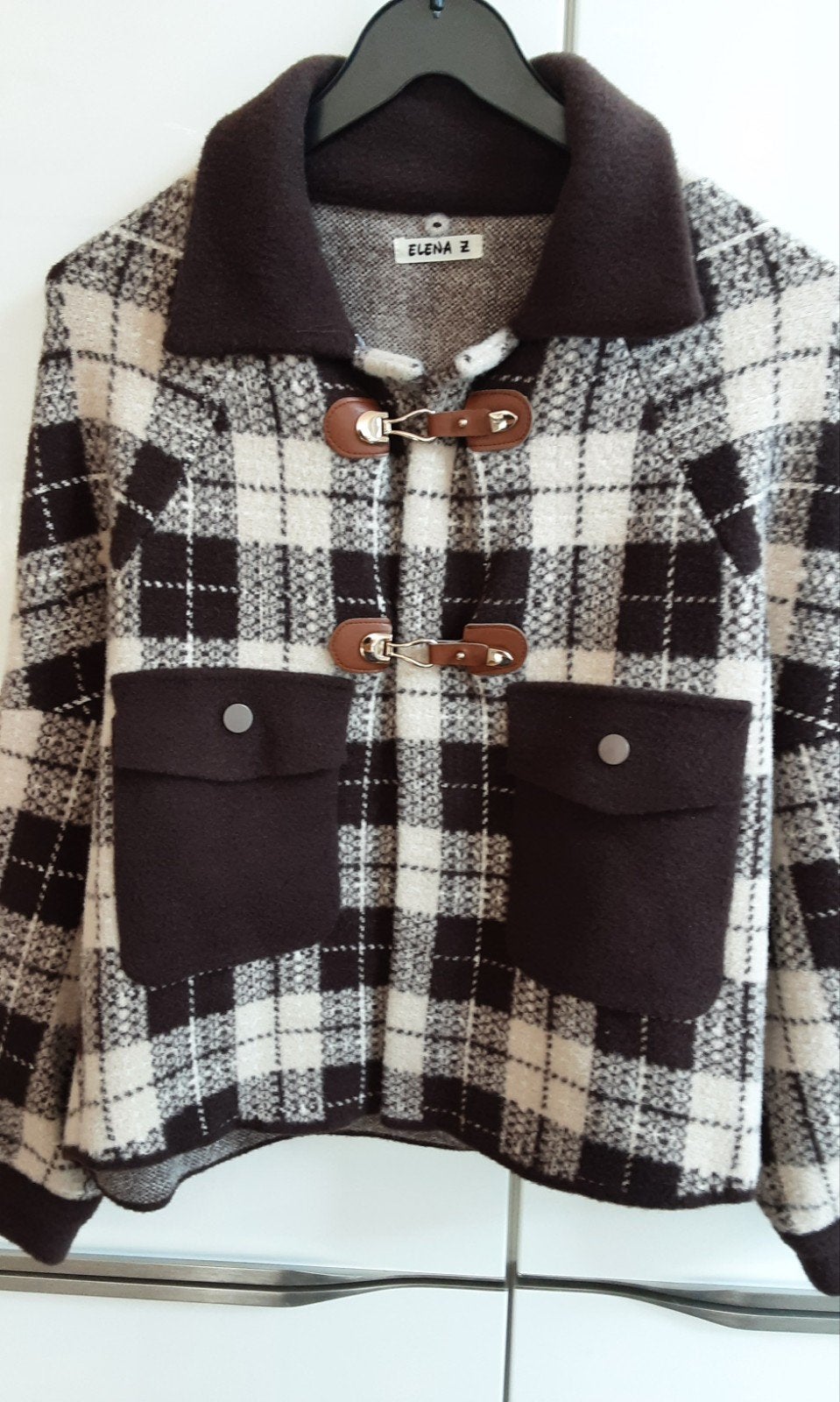 Geruite jas met toggles - Bruin/Beige, Bruin, Ophalen of Verzenden, Zo goed als nieuw, Elena Z
