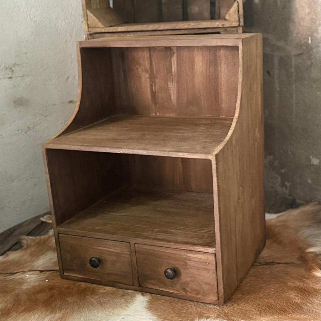 Landelijke houten gruttersbak met 2 laden, Huis en Inrichting, Woonaccessoires | Overige, Hout, Nieuw, Ophalen of Verzenden, Landelijk