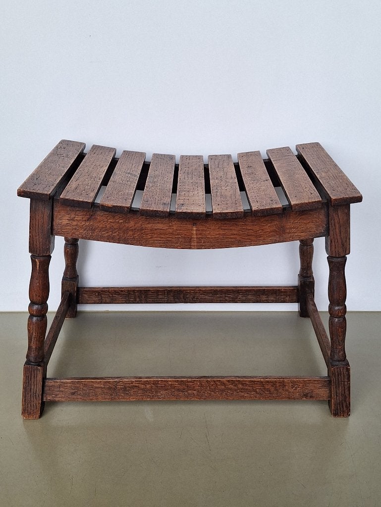 oud antiek houten kruk stool bagagerek latten bankje 31x50cm, Ophalen of Verzenden
