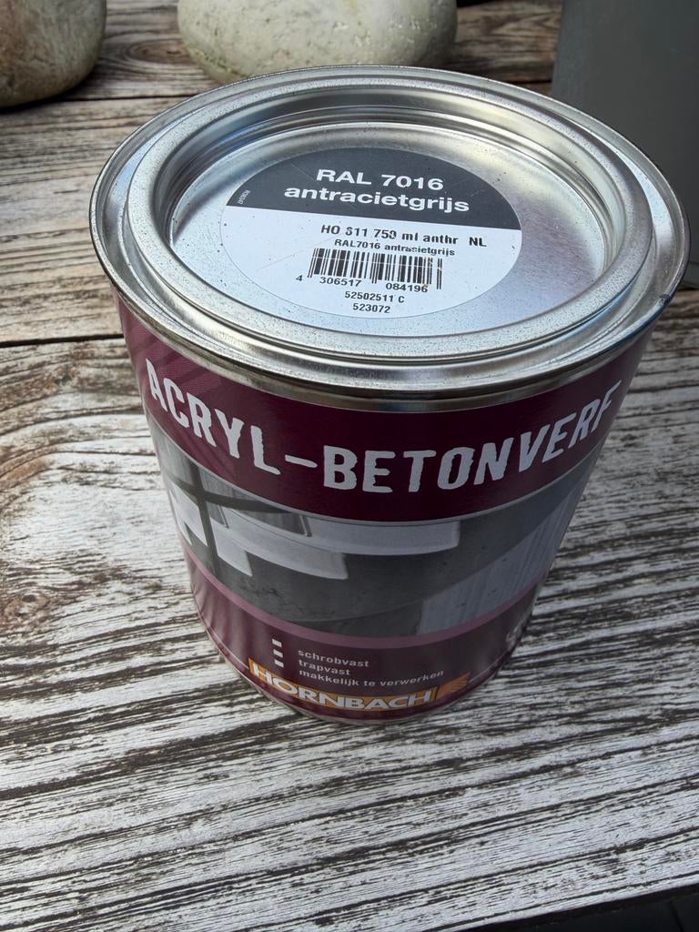 Nieuwe Acryl Betonverf Grafietgrijs (RAL 7016) 750 ml, Nieuw, Ophalen of Verzenden, Verf, Grijs