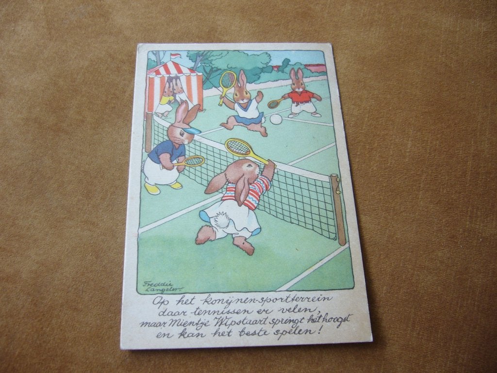 KONIJNEN AAN HET TENNISSEN  - FREDDIE LANGELER   1944, Verzamelen, Ansichtkaarten | Themakaarten, Ophalen of Verzenden, 1940 tot 1960