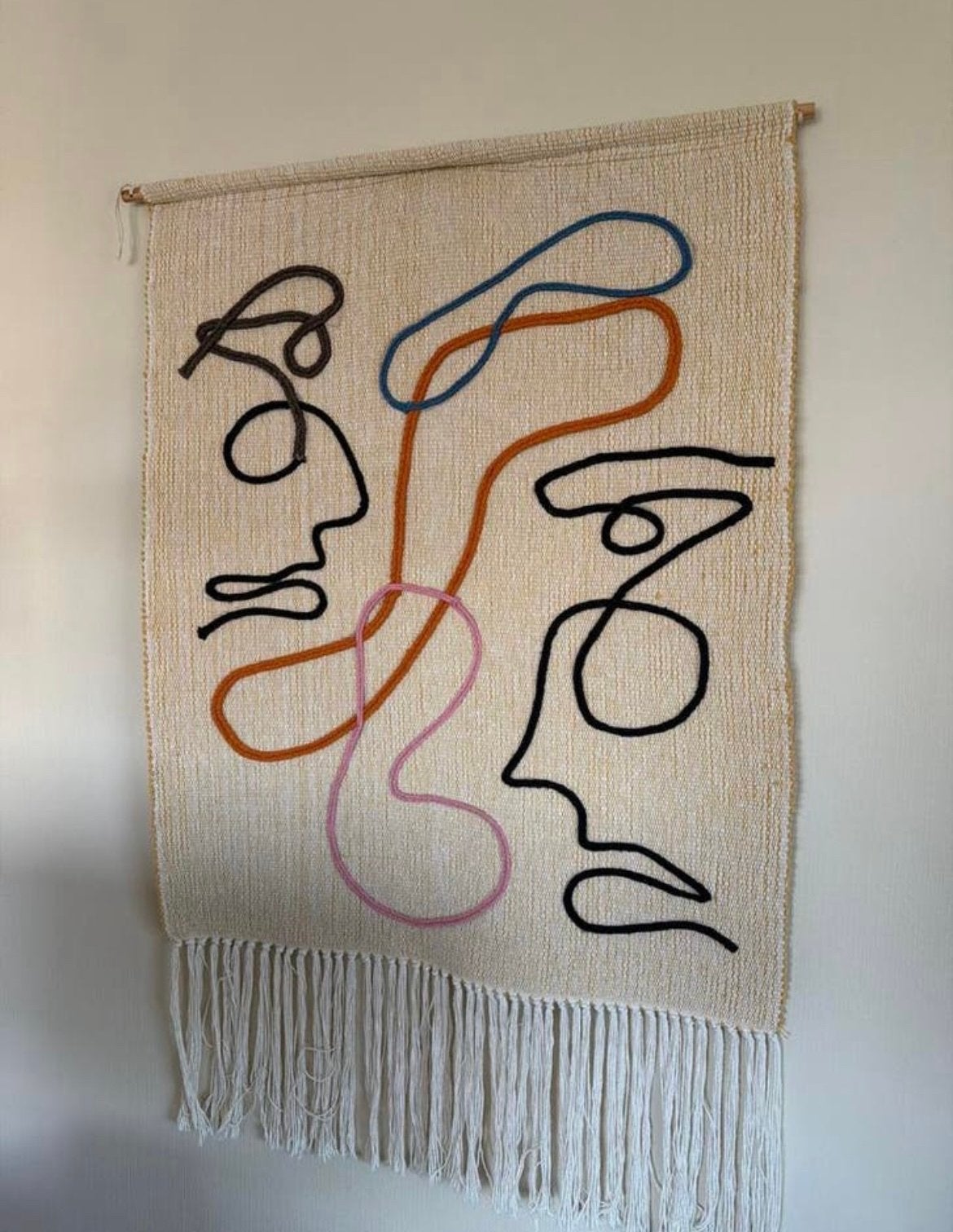 Sissy-Boy Wandkleed met abstracte gezichten, 100% katoen, Ophalen, Boho, Meerkleurig, 100 cm