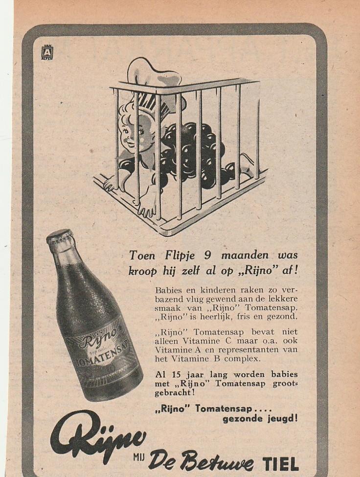 Retro reclame 1950 Betuwe Flipje Tiel Rijno in de box, Verzenden, Overige typen