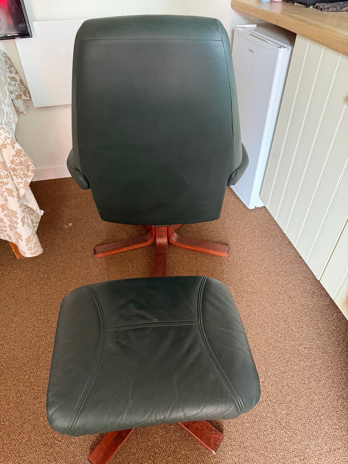 Leren comfortabele fauteuil met voetenbank - Donkergroen, Ophalen, Gebruikt, Overige kleuren, Klassiek