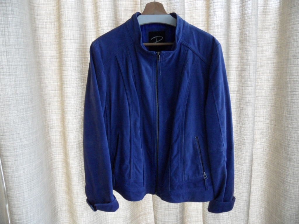 Suede leren Damesjas mt. L = 46, Blauw, Maat 46/48 (XL) of groter, Ophalen of Verzenden, Zo goed als nieuw