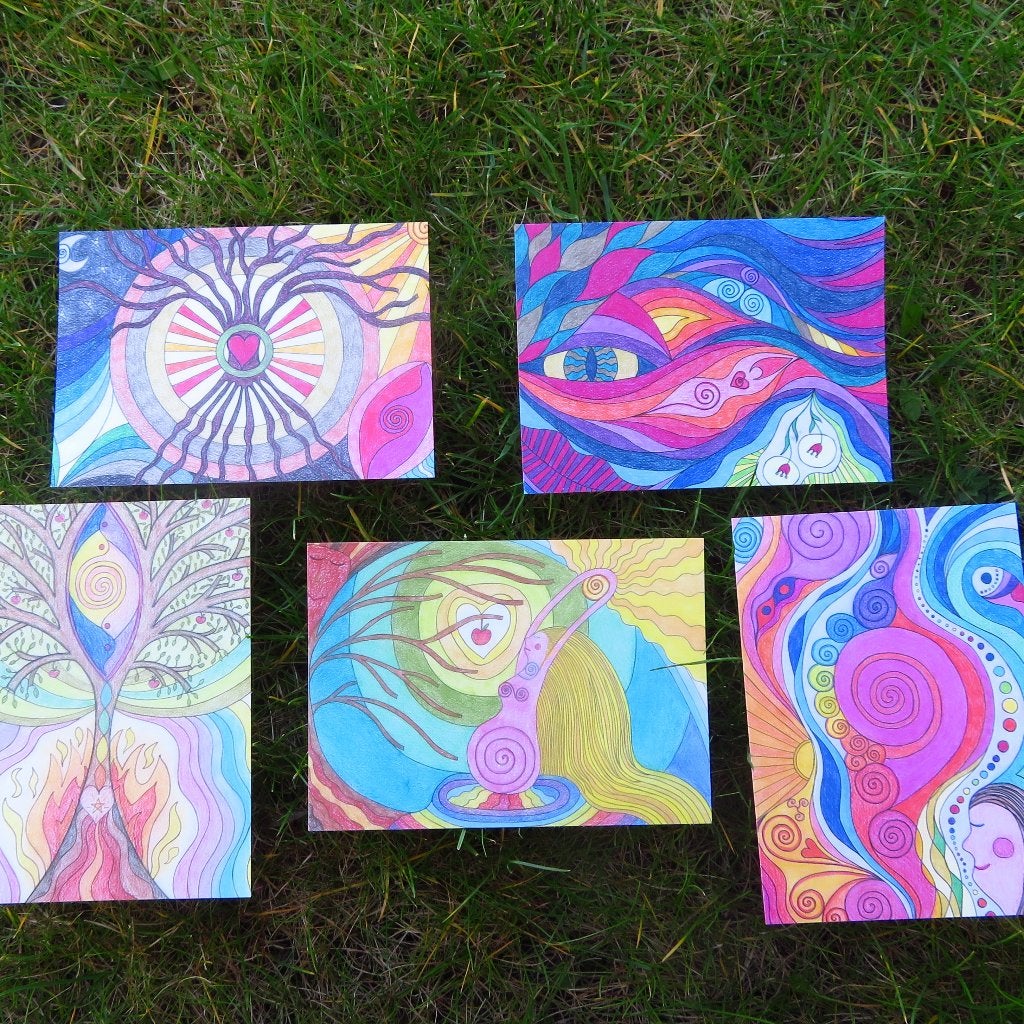 5 Intuïtieve kunstkaarten, Spiritualiteit algemeen, Overige typen, Nieuw, Ophalen of Verzenden