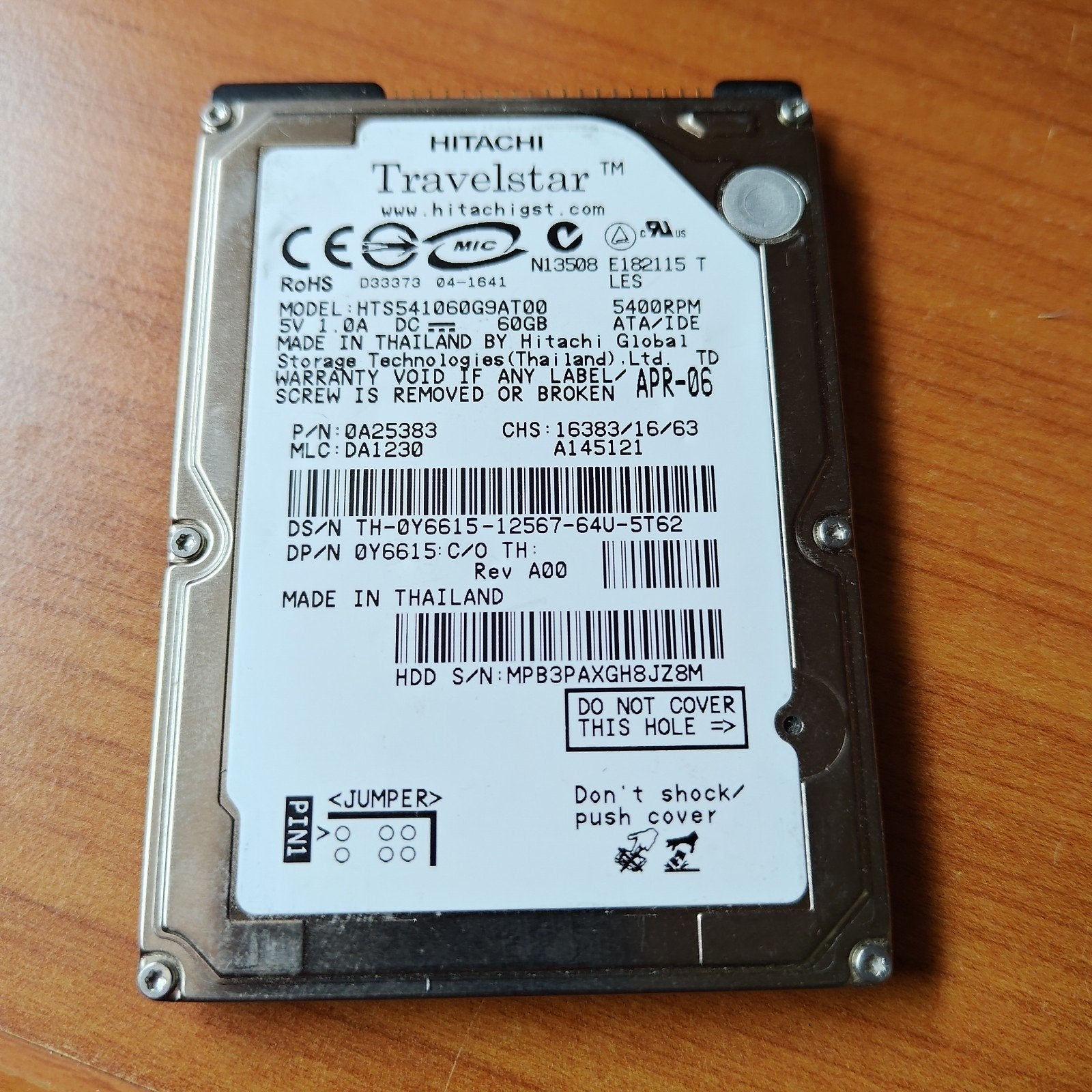 Hitachi Travelstar 60GB HDD 2.5 inch IDE, Computers en Software, Harde schijven, Intern, Gebruikt, HDD, Ophalen of Verzenden