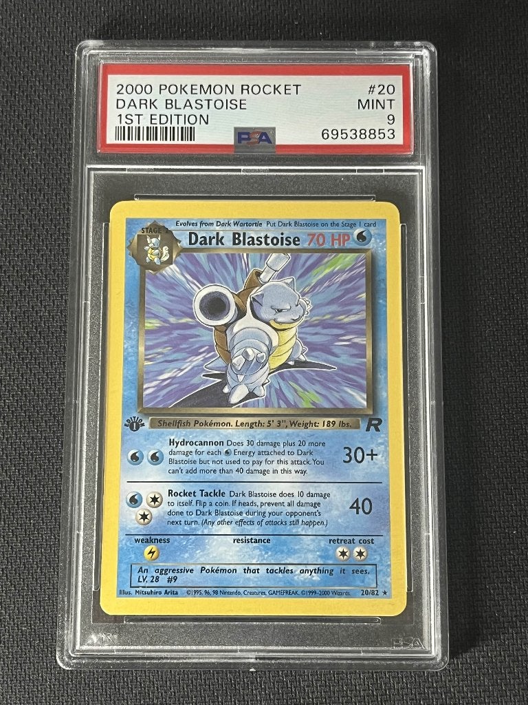 PSA 9 1st Edtion Dark Blastoise (TR 20), Ophalen of Verzenden, Nieuw, Losse kaart, Foil