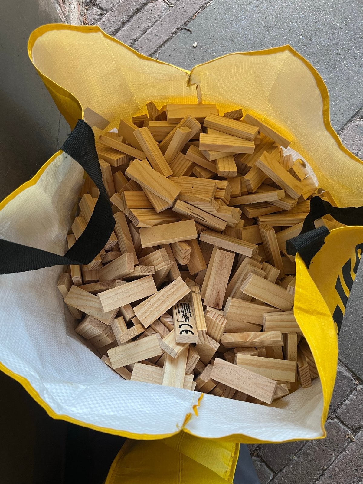 Grote boodschappentas vol Jenga blokken, Verzenden, Gebruikt, Bouwen