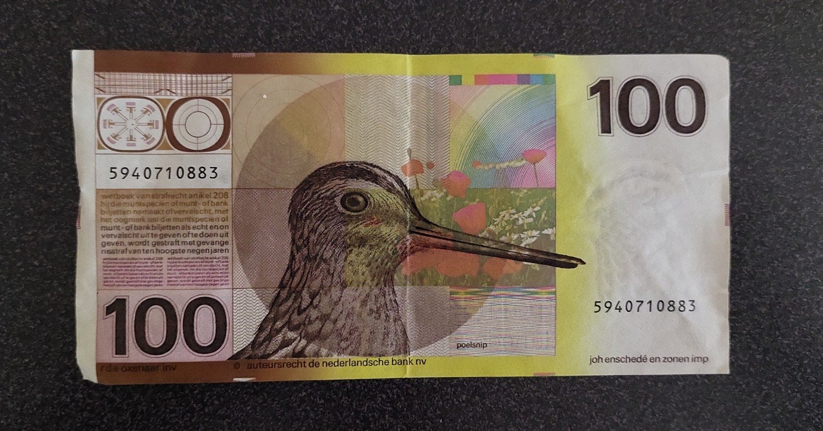 100 Gulden biljet - watersnip 1977, Ophalen of Verzenden, 100 gulden