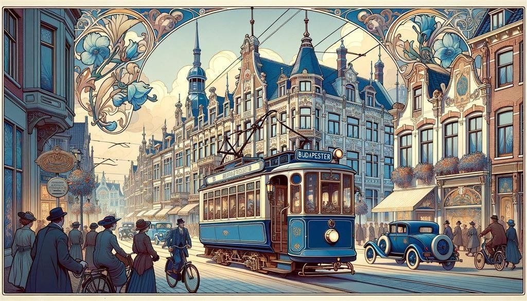 Uniek NZH de Blauwe Tram art nouveau poster affiche, Verzenden, Nieuw, Tram, Overige typen
