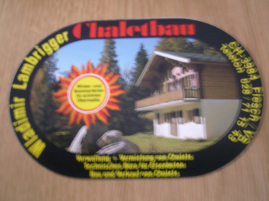 sticker wladimir lambrigger chaletbau zwitserland fiesch, Ophalen, Zo goed als nieuw