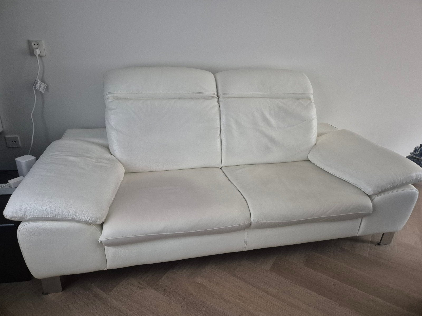 Witte 2,5-zits leren bank - Gratis, Gebruikt, 150 tot 200 cm, Tweepersoons, Ophalen of Verzenden