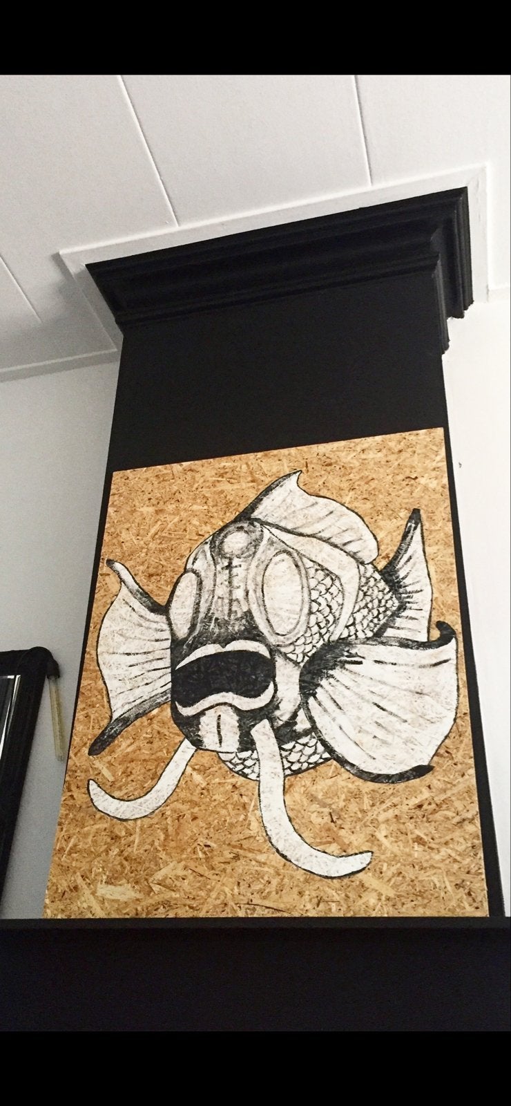 Uniek handgemaakt kunstwerk op OSB-plaat koi karper, Antiek en Kunst, Ophalen, Hout, Handgeschilderd, Dieren