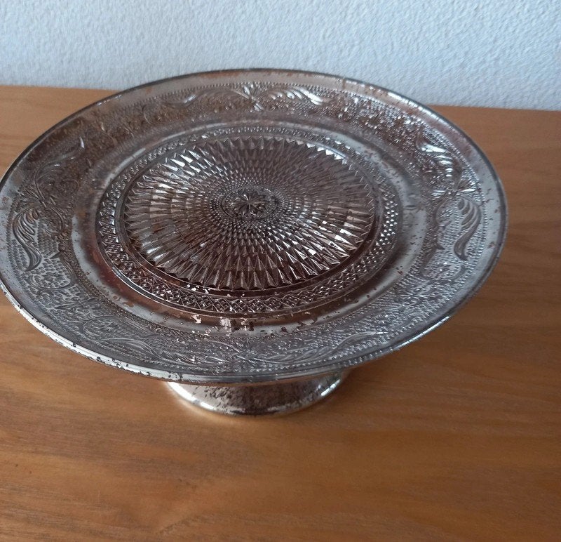 Zilver kleurig bonbon schaaltje op verhoogde voet, Ophalen of Verzenden
