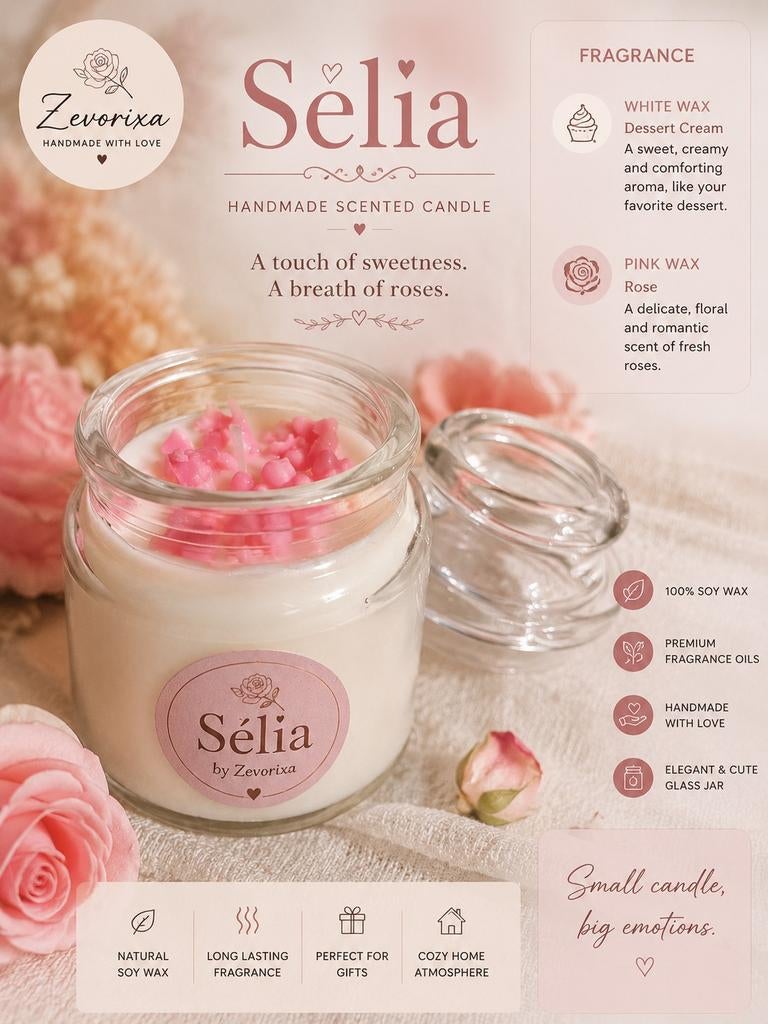 Handgemaakte Soy Wax Rozengeur Kaars - Cadeau Idee, Ophalen of Verzenden, Nieuw, Wit, Overige materialen
