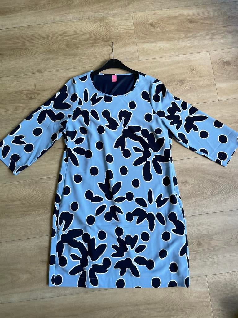 Kyra & Ko jurk lichtblauw met donkerblauw patroon, Blauw, Maat 46/48 (XL) of groter, Ophalen of Verzenden, Zo goed als nieuw