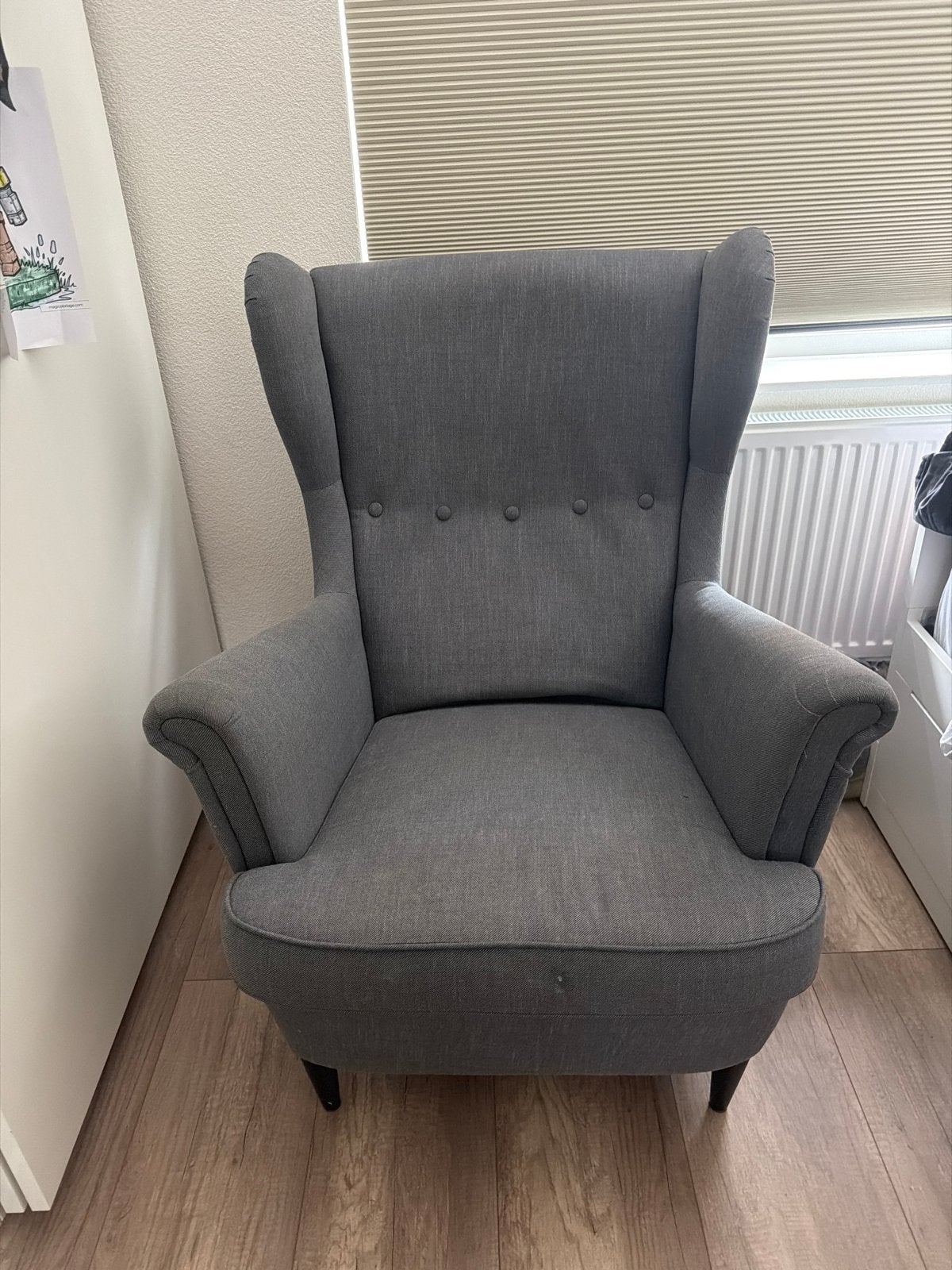 Grijze fauteuil ikea met hoge rugleuning, Ophalen, Gebruikt, Stof, 75 tot 100 cm