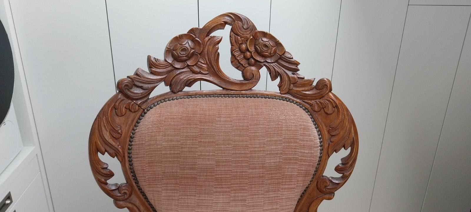 Fauteuil, hout, roze, brokante, barok, Ophalen