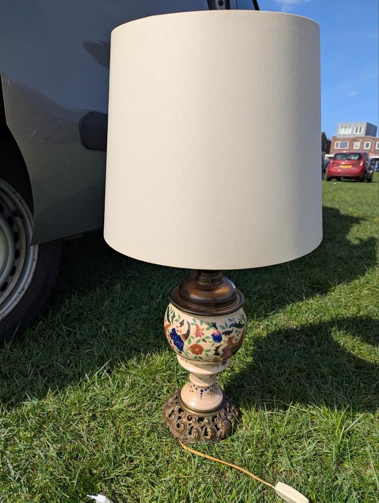 Vintage Tafellamp majolica met Stoffen Kap, Ophalen
