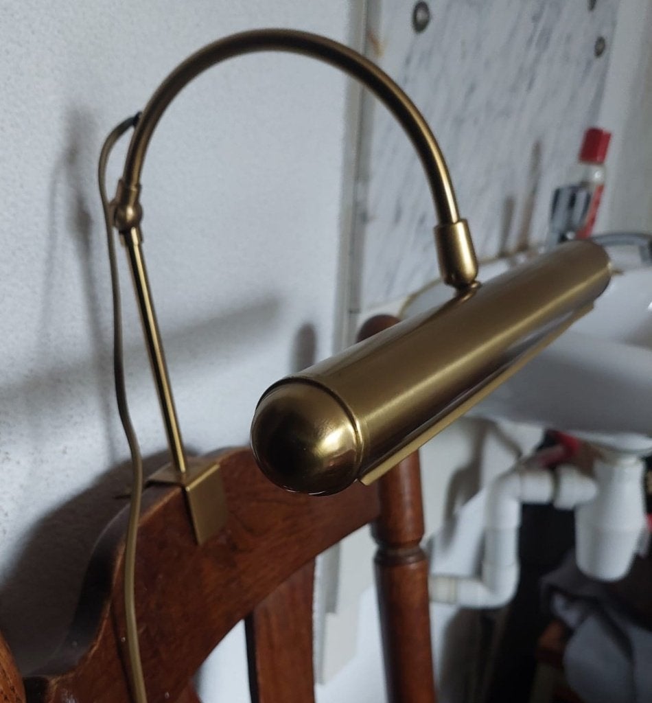 vintage messing klemlamp, bed/pianolamp, Overige merken, Gebruikt, E14 (klein), Goud