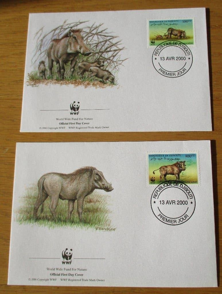 Djibouti, WWF serie FDC's Eritrees knobbelzwijn, 2000, Verzenden, Gestempeld, Dier of Natuur