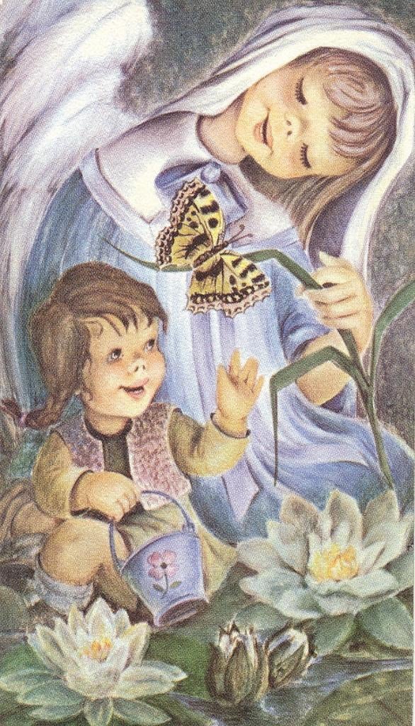 7 Kinder devotieprentjes met Engelbewaarder uitg. KOGO, Verzenden, Zo goed als nieuw, Kaart of Prent, Christendom | Katholiek