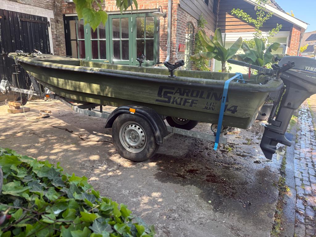 Carolina Skiff JLV 14 met Yamaha 8pk buitenboordmotor, Watersport en Boten, Buiten- en Binnenboordmotoren, Ophalen, Gebruikt, 5 tot 10 pk