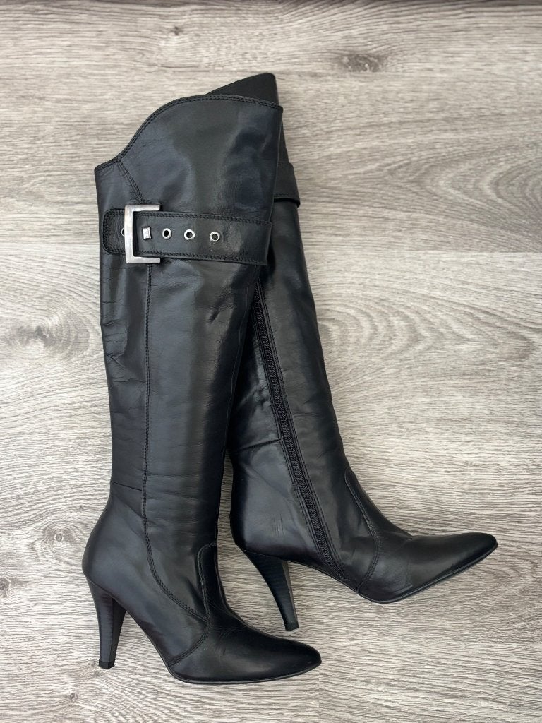 Leren kniehoge laarzen, Kleding | Dames, Schoenen, Ophalen, Hoge laarzen, Zwart, Gedragen