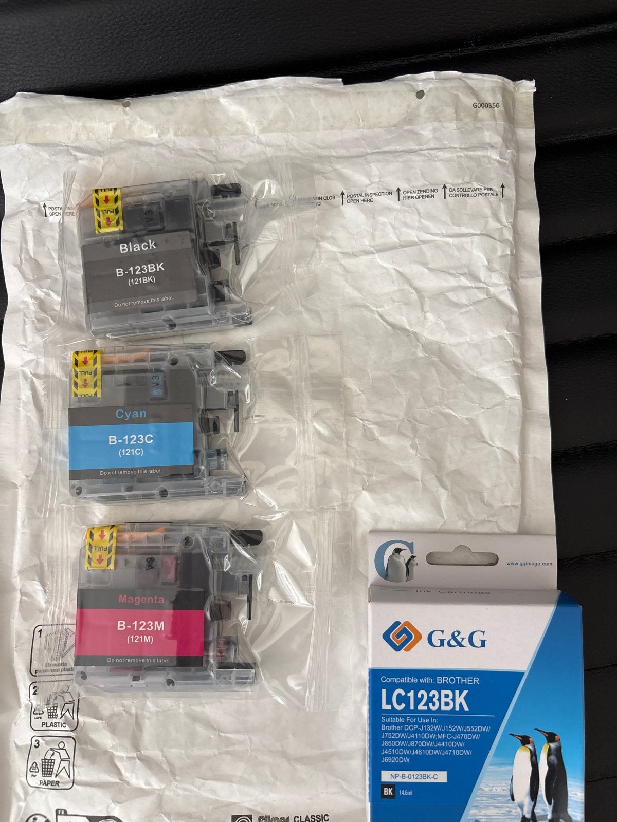 Brother printerinkt: 2x zwart, 1x blauw, 1x magenta (LC123BK, Ophalen of Verzenden, Nieuw, Cartridge