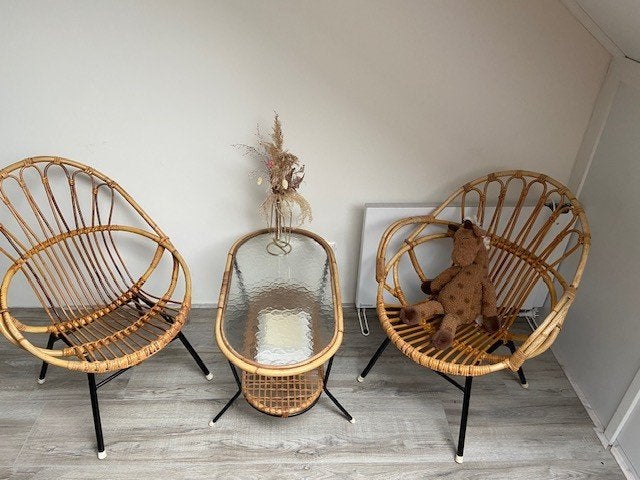 Vintage Rotan Set: Rohé Noordwolde Fauteuils & Salontafel, Ophalen