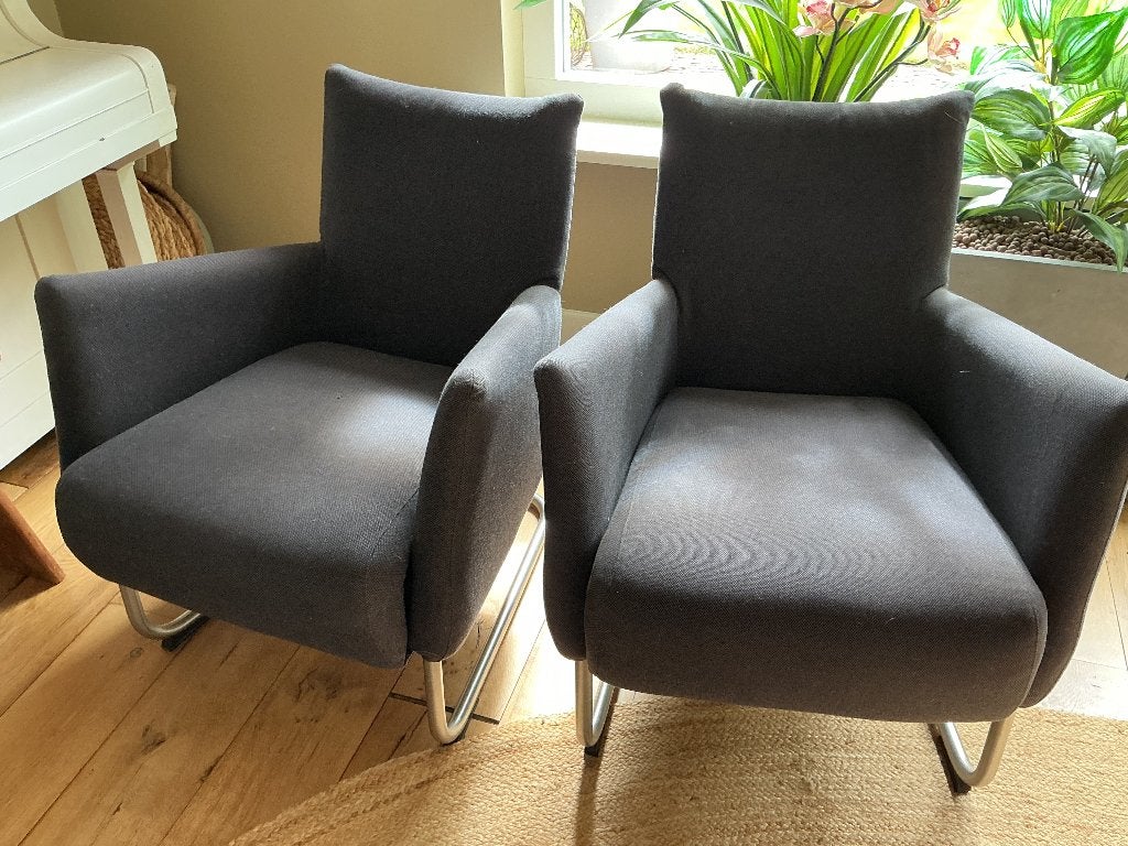 2 Mooie zwarte moderne Fauteuils, Huis en Inrichting, Ophalen, Minder dan 75 cm, Zo goed als nieuw, Stof