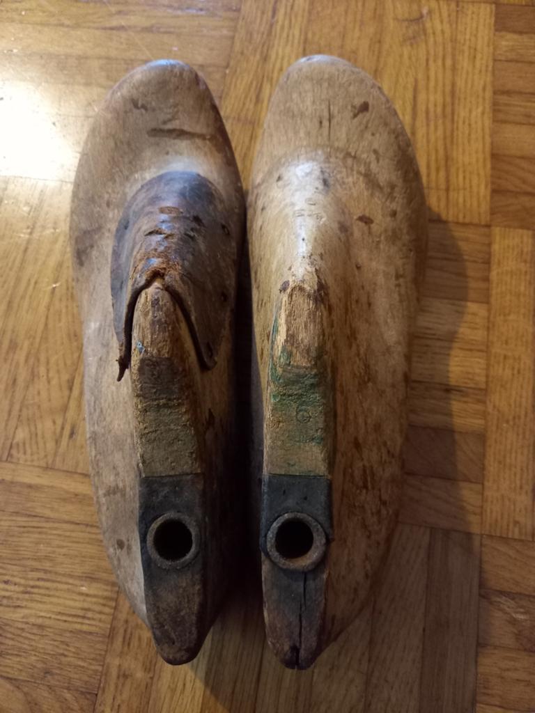 Oude beuken houten schoenleesten, paar in maat 6 = 39, Verzenden, Gebruikt