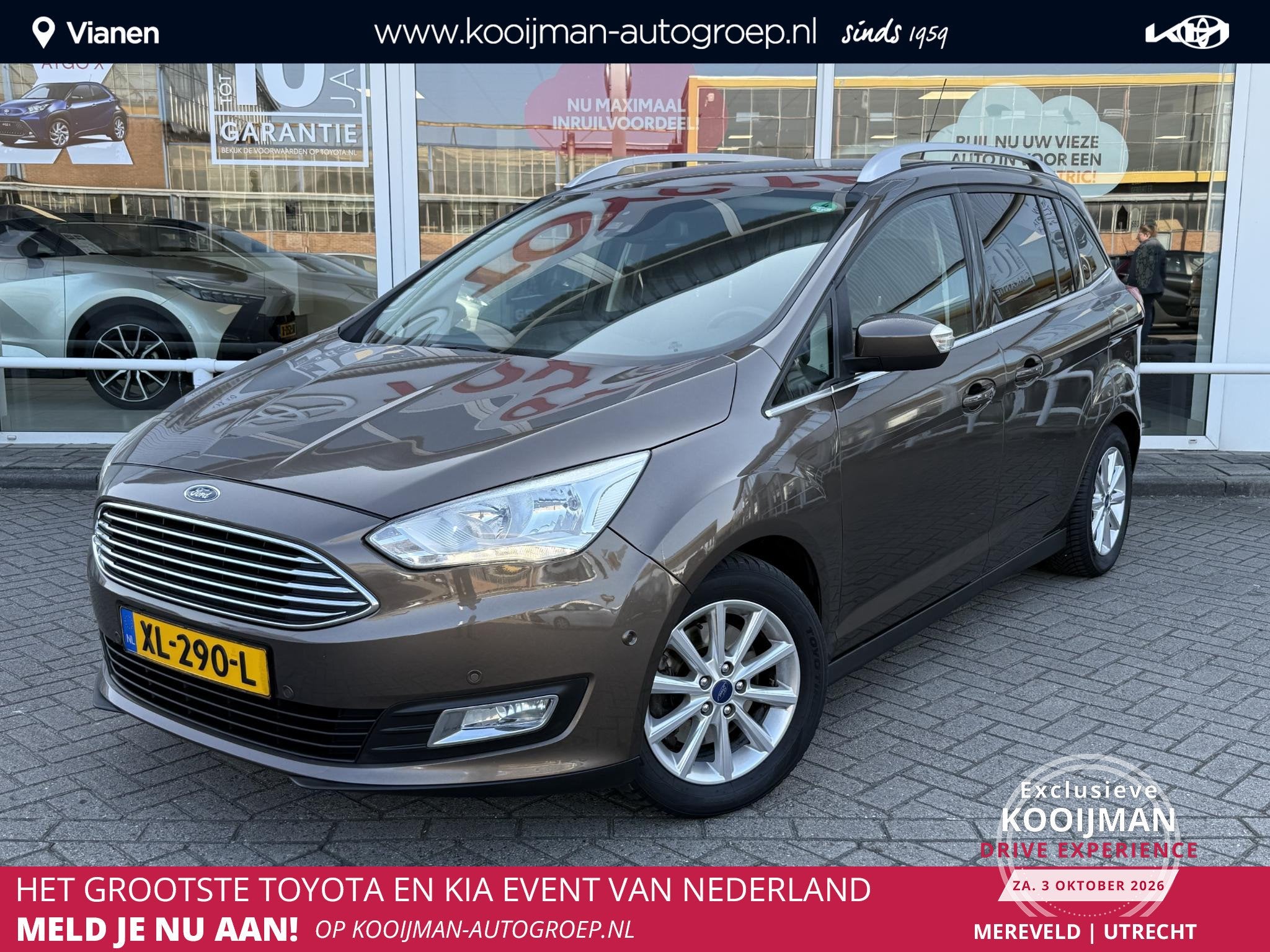 Ford Grand C-Max 1.0 Titanium 7p. Zeer zuinige auto, met vee, Auto's, Voorwielaandrijving, Gebruikt, Euro 6, Automatische klimaatregeling